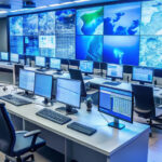 a large room with computers and monitors and computers on the wa